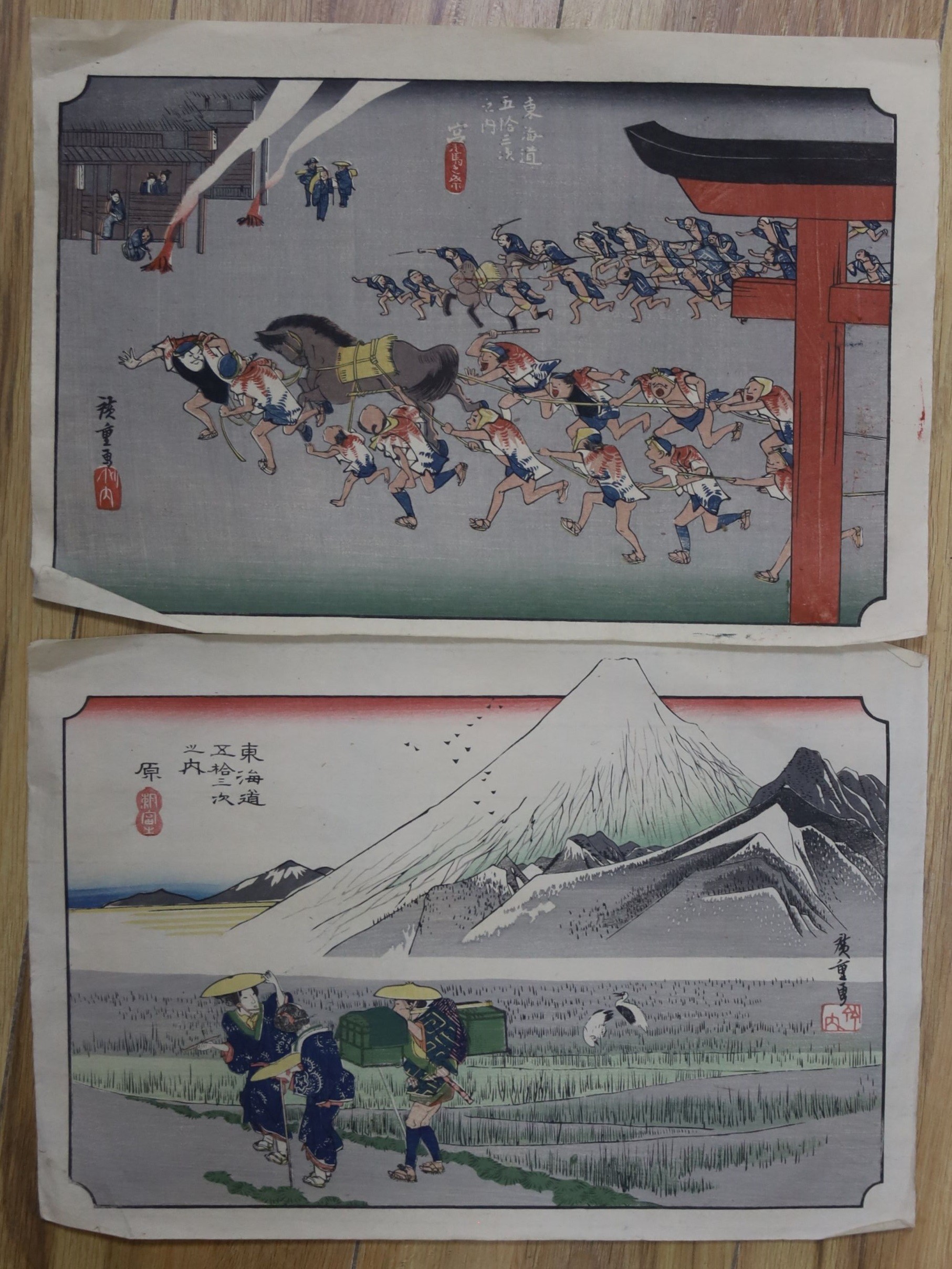 2x Japanese wood block print, Hiroshige.